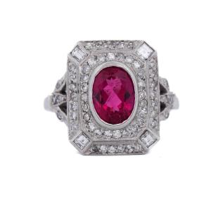 Anello Art Déco in Platino con Diamanti e Tormalina Fancy   AN650 112-441 (0899)