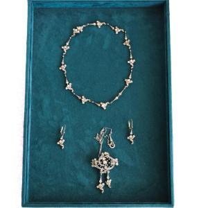 Importante Parure Edwardiana In Platino 950 E Oro 18 KT Con Diamanti Taglio Antico     PR3 