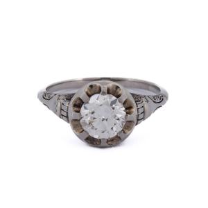 Anello Art Nouveau In Oro Bianco 18 Kt Con Diamante Da 1,05 Carati H VS    AN570 P20
