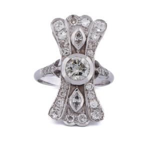 Anello Art Déco In Oro 18 Kt Con Diamanti, 1,00 Carato Totale AN102 (00719)