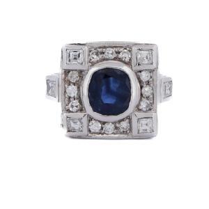 Anello Art Déco In Oro 18 Kt Con Zaffiro Naturale E Diamanti AN58 112-150 (00319)