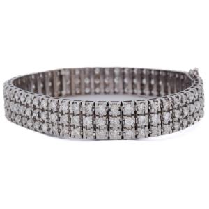 Bracciale Tennis Vintage A Tre Fasce In Oro Bianco 18 Kt Con Diamanti 9,50 Carati BR44 (0086