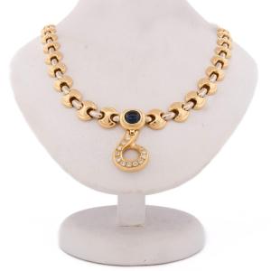 Collana Vintage in Oro 18 Carati con Zaffiro Cabochon e Diamanti   CL143 (00439)