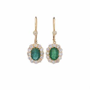 Orecchini Vittoriani in Oro 18 Carati con Smeraldi e Diamanti Old Cut    OR249 