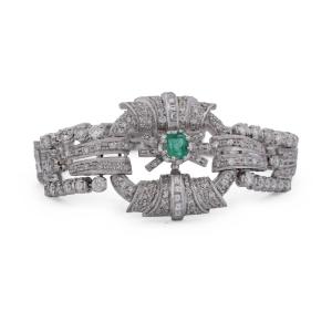 Bracciale in platino, con Smeraldo e diamanti
