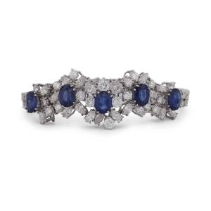 Bracciale vintage in oro bianco 18 kt con zaffiri e diamanti