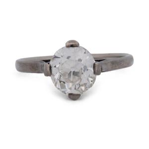 Anello Vittoriano In Oro Bianco 18 KT Con Diamante Old Cut Di Circa 1,20 Ct