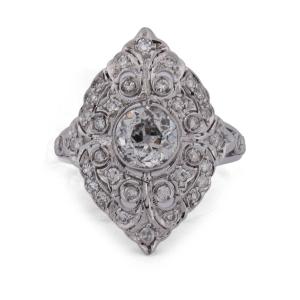 Anello Art Nouveau dei primi del ’900 in oro bianco 18 kt e diamanti