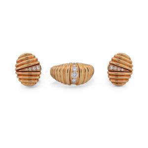 Parure vintage in oro giallo 18 kt e diamanti, anello e orecchini PR2 ‘(00029)