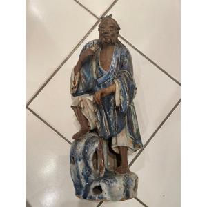 Enamelled Terracotta Japan: The One-eyed Man With A Hat