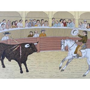 Bullfighting Lithograph By Vincent Haddelsey