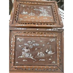 Pair Of Indochinese Wood And Mother-of-pearl Trays 19th Century