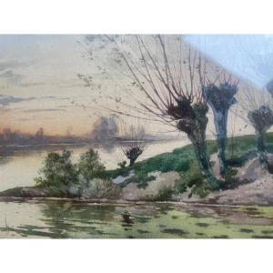 Watercolor Landscape Pond 