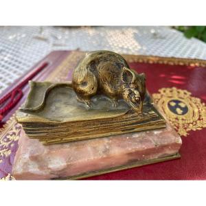 Gilt Bronze And Marble Mouse Paperweight 
