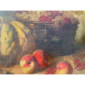 Basket Of Redcurrants And Pumpkin By Alfred Brunel De Neuville 