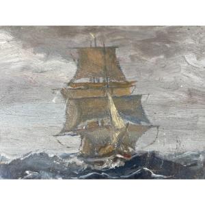 Three Masted Ship In The Swell