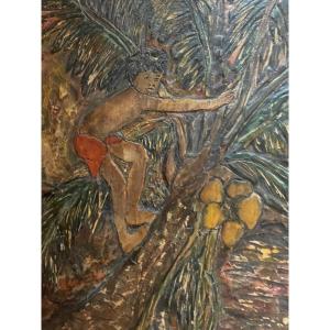 Child And Cocos Sculpted Painting 