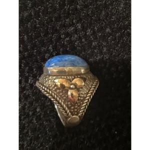 Silver And Gold Ring With Lapiz Lazuli Cabochon