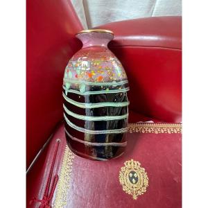 Romanian Enameled Glass Vase 