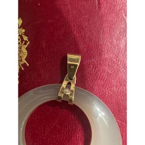 Jade And Gold And Brilliant Disc Pendant 