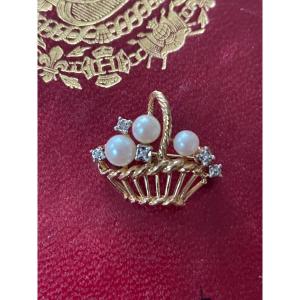 Gold And Pearl Basket Brooch 