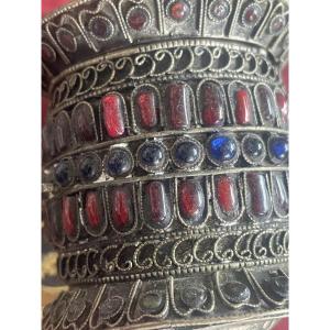 Tibetan Silver And Stone Prayer Scroll 