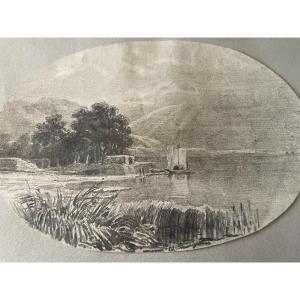 Drawing; Lake And Boats 