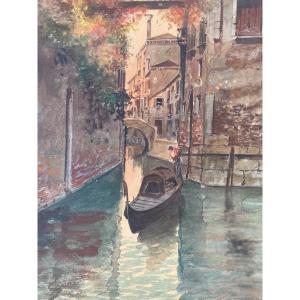 Pair Of Watercolors Of Venice By Gustavi