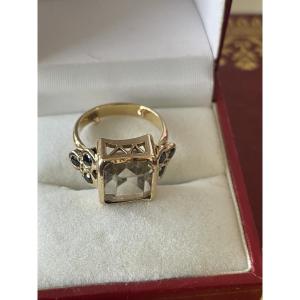 Gold Ring With Citrine And Sapphires