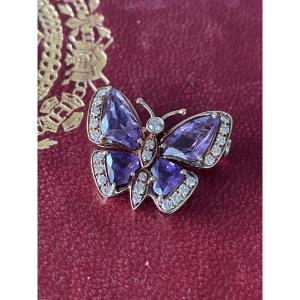 Gold Butterfly Brooch With Amethysts And Diamonds 