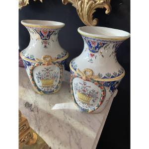 Pair Of 18th Century Vases From Rouen 