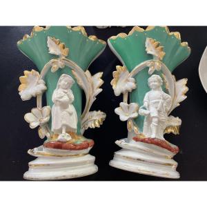 Pair Of Biscuit Porcelain Vases 