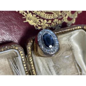 Gold Signet Ring With Sapphire And Diamonds 