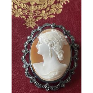 Silver Cameo And Marcasite 