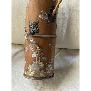 Asian Opium Pipe Made Of Wood And Silver 