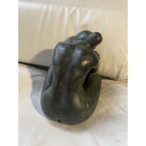 Bronze Nude Woman Crouching By Goudry
