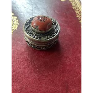 Silver And Coral Pillbox 