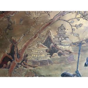 Japanese Lacquered Panel Depicting A Rice Paddy 