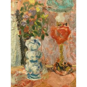 Bouquet Of Flowers And Oil Lamp 