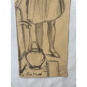 Drawing Of A Young Girl With A Jug