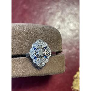 Art Deco Gold Ring With Diamonds And Sapphires 
