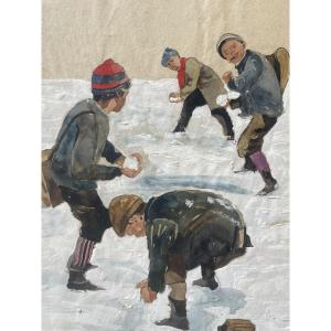 Children And Snowballs 