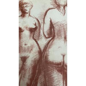 Lithograph Of Female Nudes By Volti 