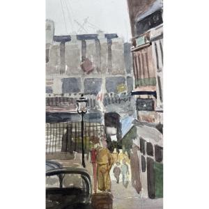 Watercolor Painting Of A Lively City Scene 