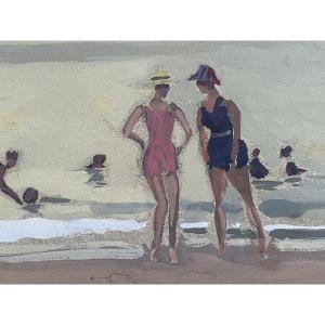 Bathers At Guéthary By Jean Commauche 