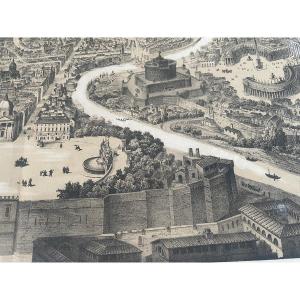 Panoramic Engraving Of The City Of Rome 