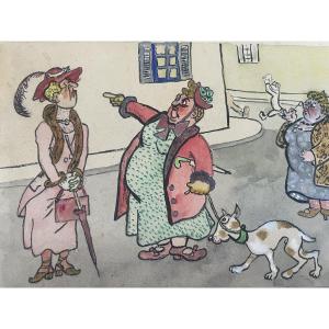 Watercolor Humorous Scene 