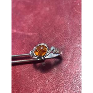 Silver And Amber Ring 