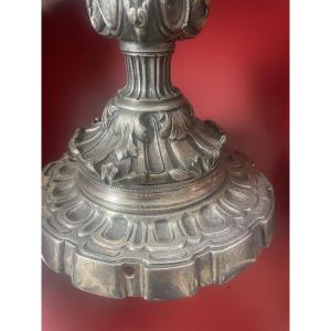 Pair Of Silvered Bronze Candlesticks 