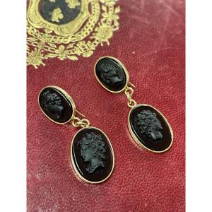 Pair Of Gold And Cameo Agate Earrings